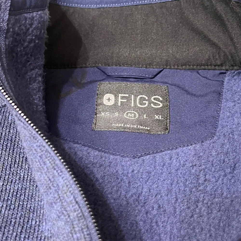 FIGS Women's Fleece On-Shift Full Zip Sweater-Knit Jacket Heather Blue Medium